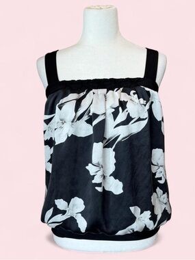 White House Black Market Women's Silk Floral Balloon Hem Tank Top